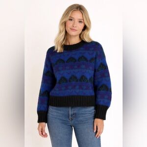 Gallagher Vintage 1980s Blue Mohair Fair Isle Knit Sweater